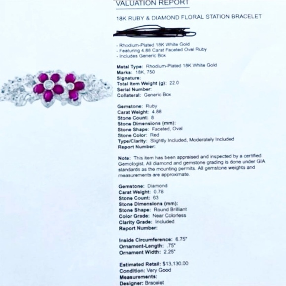 18k White Solid Gold Ruby/ Diamond Bracelet estimated evaluated over 13k - Picture 10 of 10